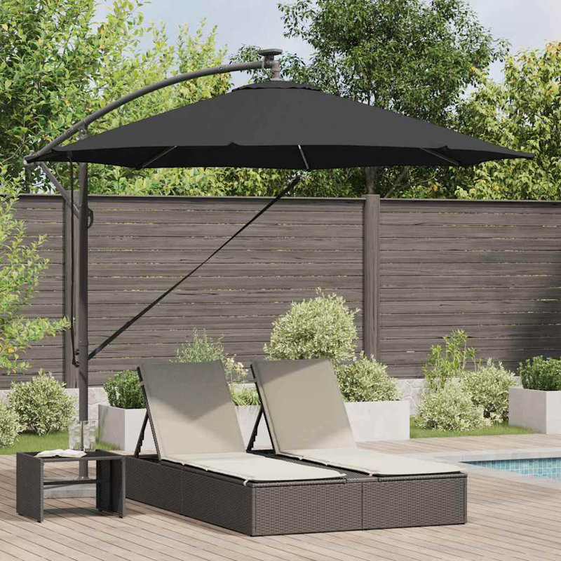 Umbrella with LED Strip Lights Polyester and Aluminium Outdoor Parasol, 248cm H x 294cm W x 294cm D, Black