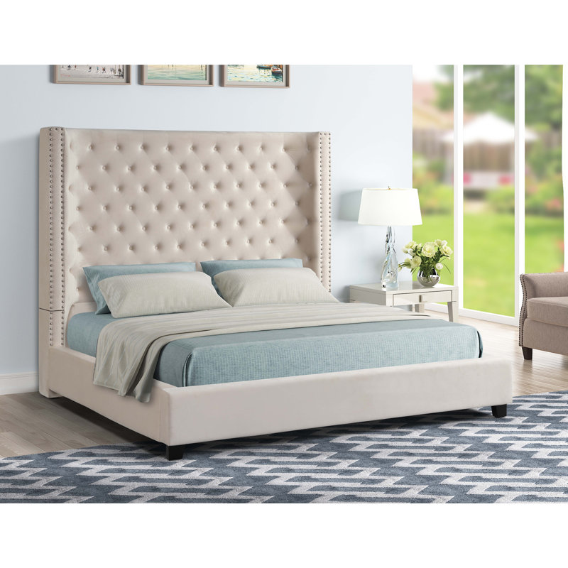 Bryony Upholstered Wingback Bed, Queen, Beige