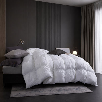 All-season Pinch Pleat Goose Feather & Down Comforter Soft-Cotton Duvet Insert,90x90inches , White