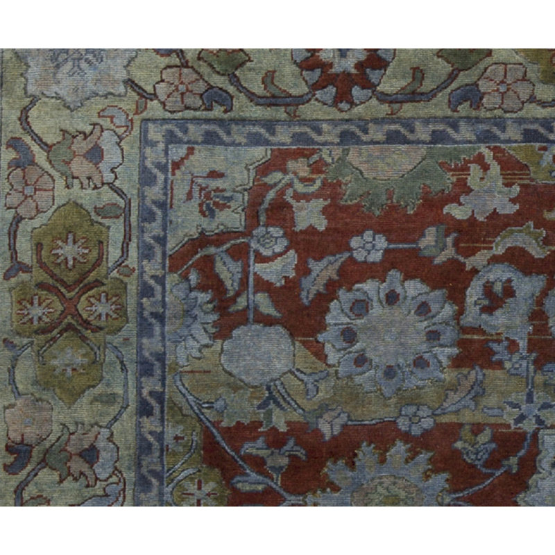 Wool Oriental Area Rug in Rust/Green/Gray