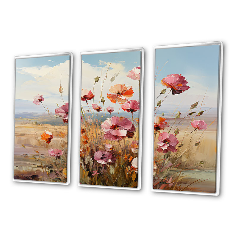 Mauve œillets, charme de campagne I - ensemble d'art sur toile, Cadre flottant blanc, H 40 po x l 60 po x P 1 po