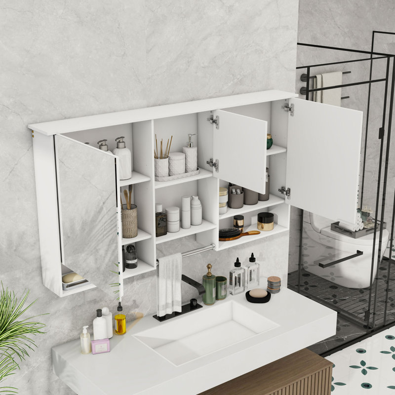 Armoire de rangement murale 3 en 1 avec tablettes réglables et charnières à fermeture douce pour le rangement