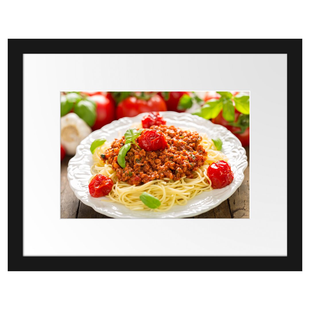 Gerahmtes Poster Spaghetti Bolognese auf dem Teller