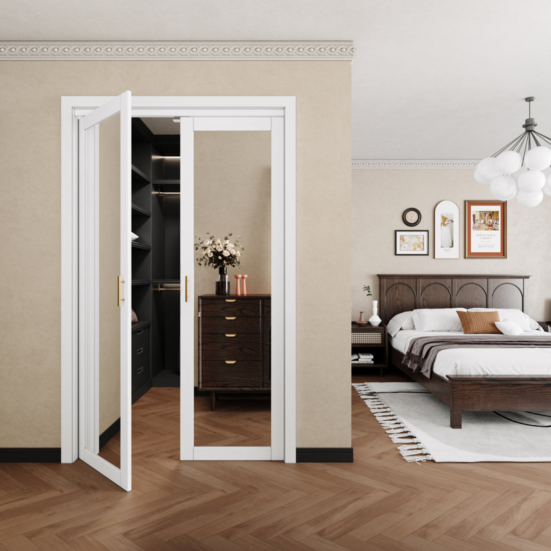 1 porte pivotante à miroir française avec quincaillerie (poignées incluses), 48 po x 80 po