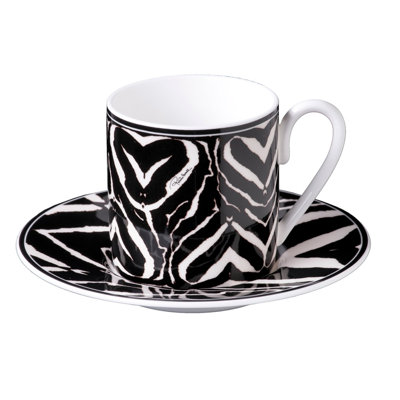 Coffee Cup & Saucer ZEBRA Set of 2 in Luxury Box diam. 2.3in, H 2.5in, Cap. 4 oz, Saucer diam. 4.75in