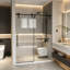 Porte de douche coulissante sans cadre noir mat 48 po x H 76 po, verre trempé transparent de 5/16 po (8 mm) avec quincaillerie en acier inoxydable