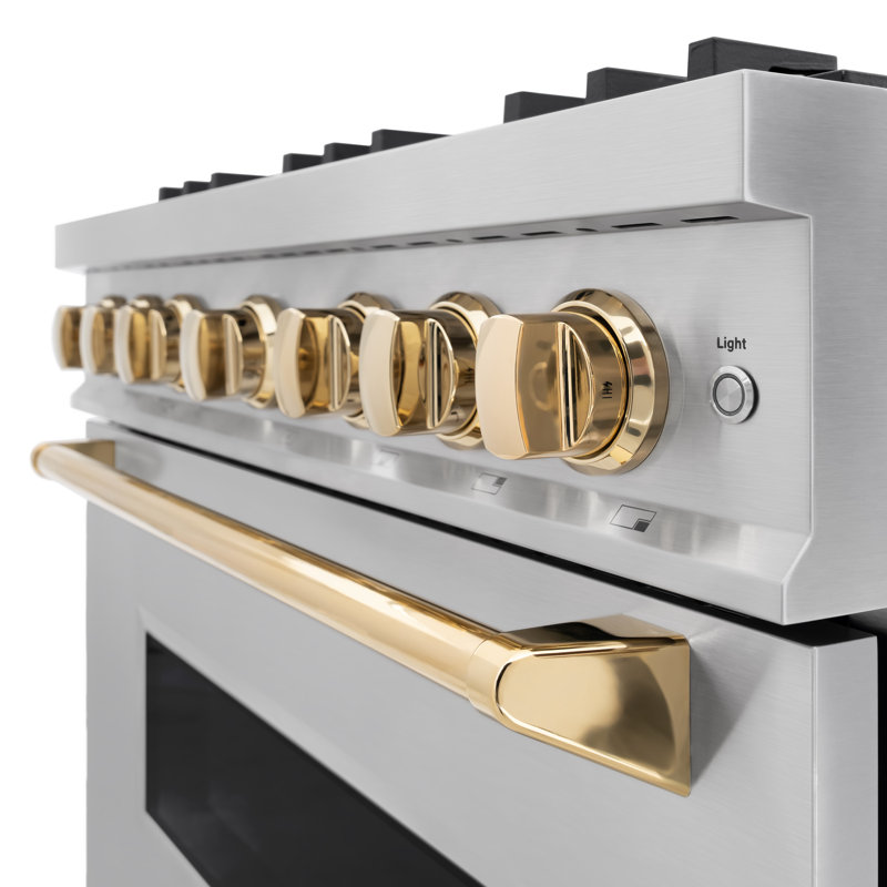ZLINE 36" Classic Dual Fuel DuraSnow Range w/ 6 Brass Burners & Convection Oven, Gold