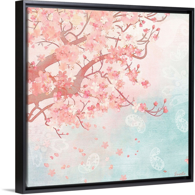 " Sweet Cherry Blossoms III " by Evelia Designs Painting Print, 20" H x 20" W x 1.75" D, Black Framed Canvas