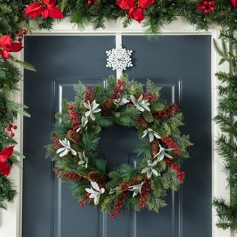 Ensemble de 14 suspensions de Noël 14 po avec flocons de neige et couronne de poinsettias