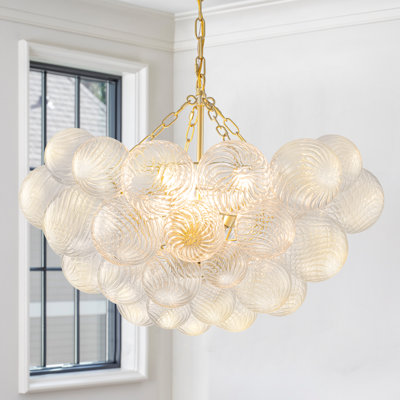 Gold Chandeliers With Ribbed Globe Glass
