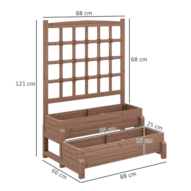 Raised Garden Bed with Trellis, Brown