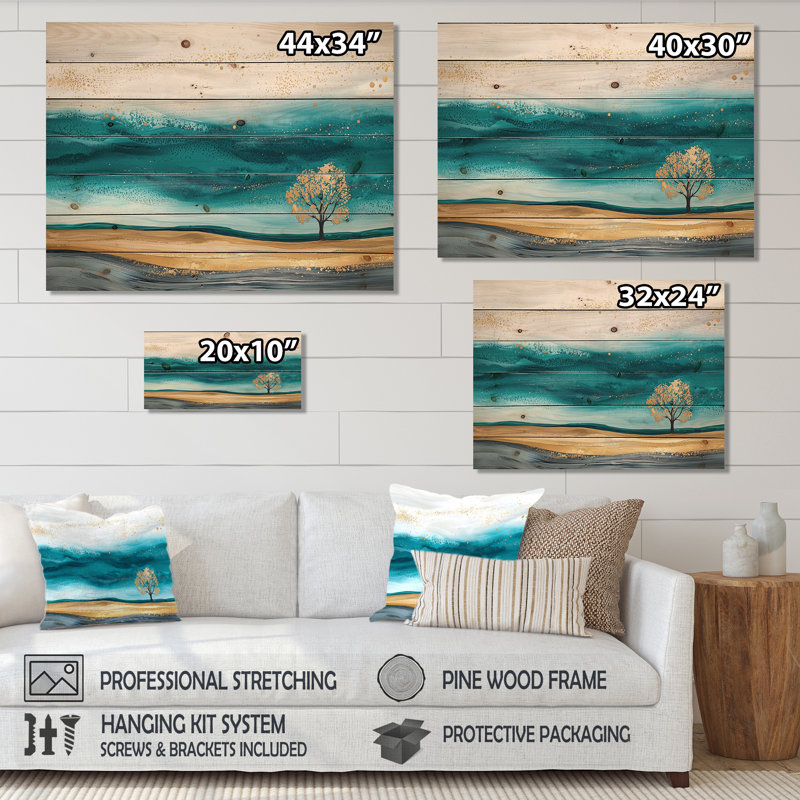 Doré, rêve doré de paysage de prairies - prairies, art mural sur bois de pin naturel, H 10 po x l 20 po