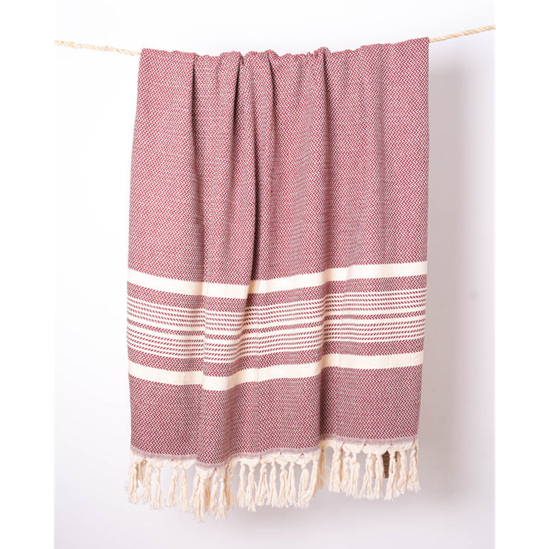 Hisar Turkish Bath & Beach Towel | 100% Organic Turkish Cotton | Hammam | Peshtemal | Fouta Towel, Burgundy 