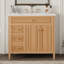 Meuble-lavabo de 36 po avec lavabo, meuble-lavabo en bois avec tiroir rabattable, 3 tiroirs, 2 portes à fermeture en douceur, bois massif et panneau de fibres à densité moyenne, poignées en bois d'hévéa élégantes