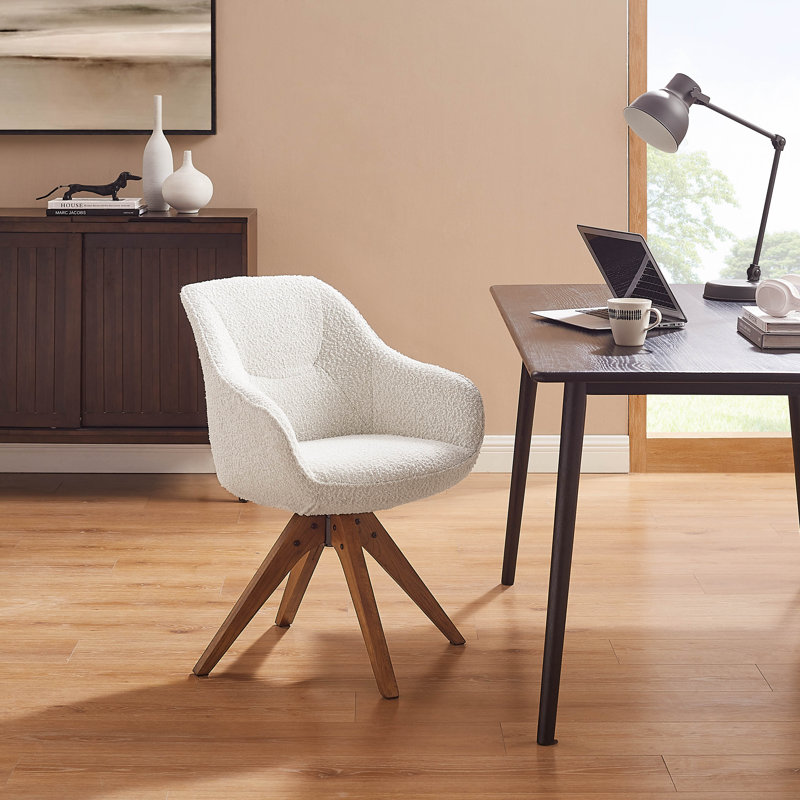Brister 23" Blue Fabric And Natural Swivel Accent Arm Chair, Oak Finish, White Polypropylene