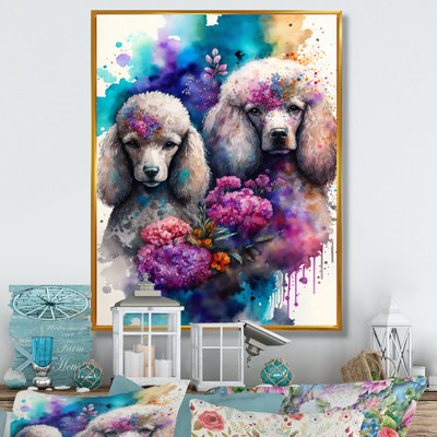 «Cute Poodles Dog», art floral - peinture sur toile
