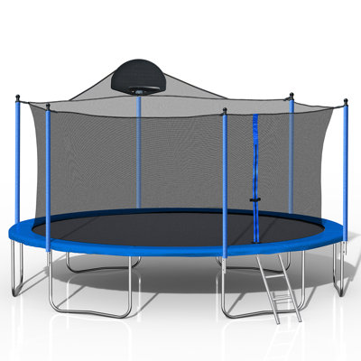Audiohome 14' Round Backyard Trampoline with Safety Enclosure & with Basketball Hoop -  AHYTES-W28552056
