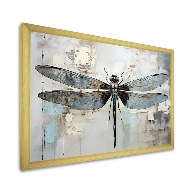 Dragonfly Delight IV - Libellule, art mural, H 34 po x l 44 po x P 1,5 po, Cadre doré simple