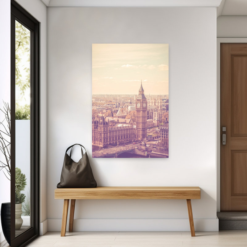 Pastel Big Ben London Dreamy Vintage Abstract Architecture City Wall Art Print 1 Piece Wrapped Canvas Wall Art