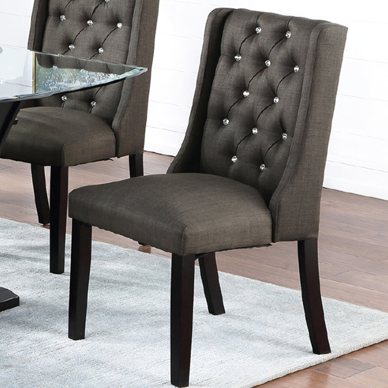 Chaises de salle à manger rembourrées en polyfibre avec dossier à 2 boutons et construction stable en tissu d'ameublement