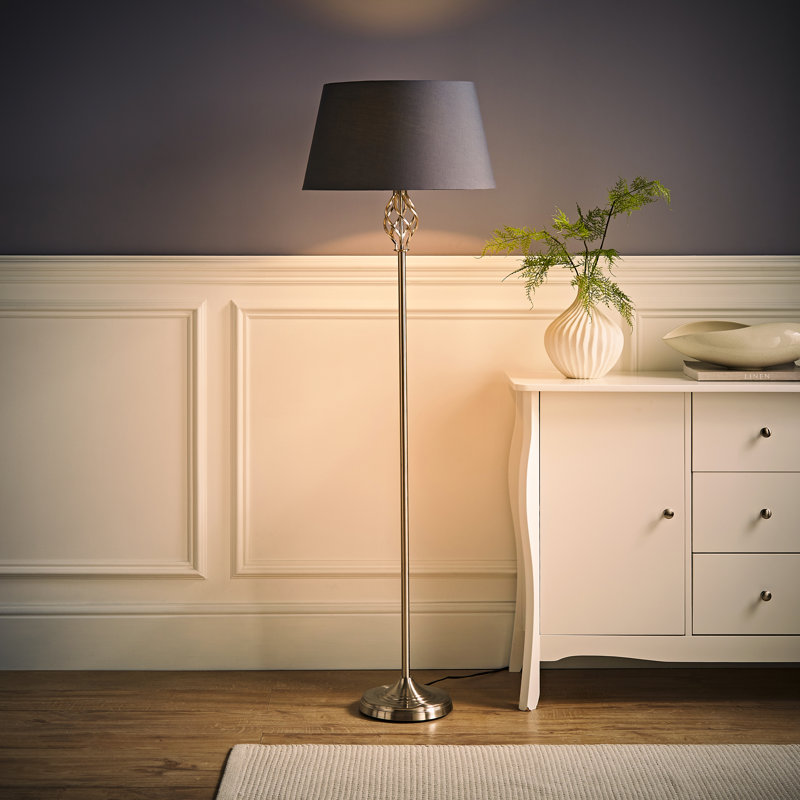 Tegan 151cm Traditional Floor Lamp, Grey, Brushed Chrome, Not Included