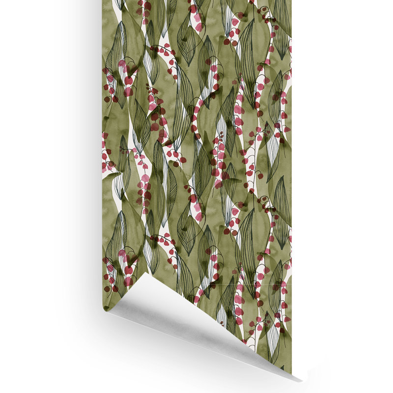 Rouleau de papier peint lisse Girace, Olive / rose