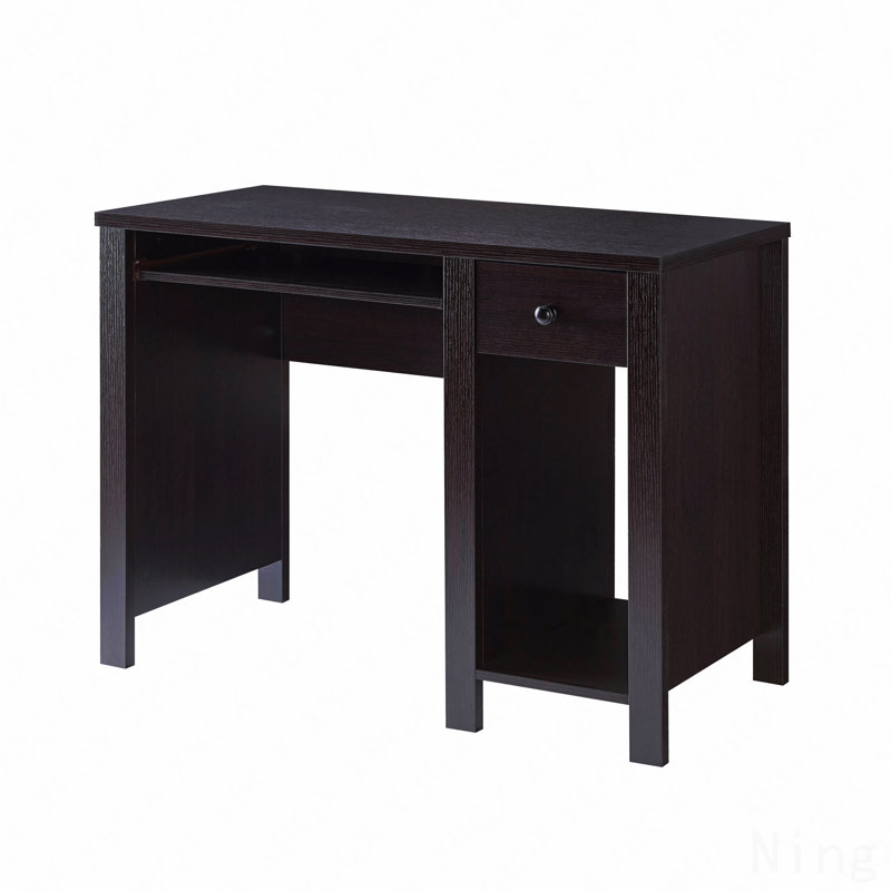 39"W Compact Student Home Office Desk with Hutch, Red Cocoa Espresso Wooden Knob with One Drawer & Keyboard Drawer, Espresso