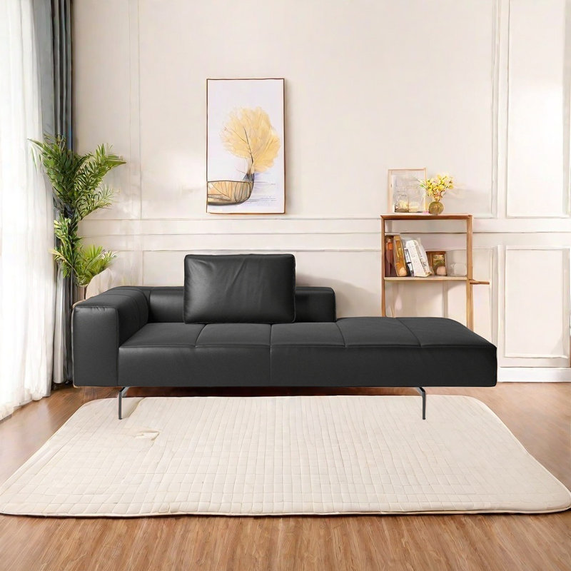 Chaise longue en similicuir lisse, Noir, noir, noir, noir