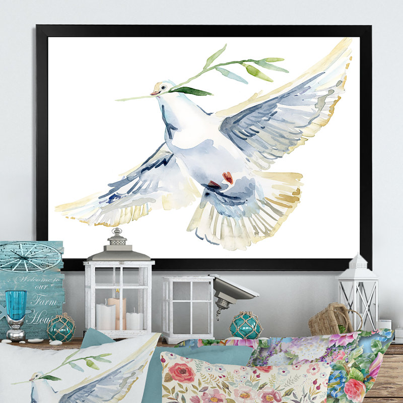 " Flying White Dove Bird III ", Black Picture Frame, 8" H x 12" W x 1" D