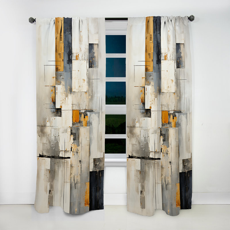 Elfreda Grey and Yellow Fantasy Sci Fi Minimalism Art - Collages Curtain - Velvet Room Darkening - 1 panel, 52" W x 63" L