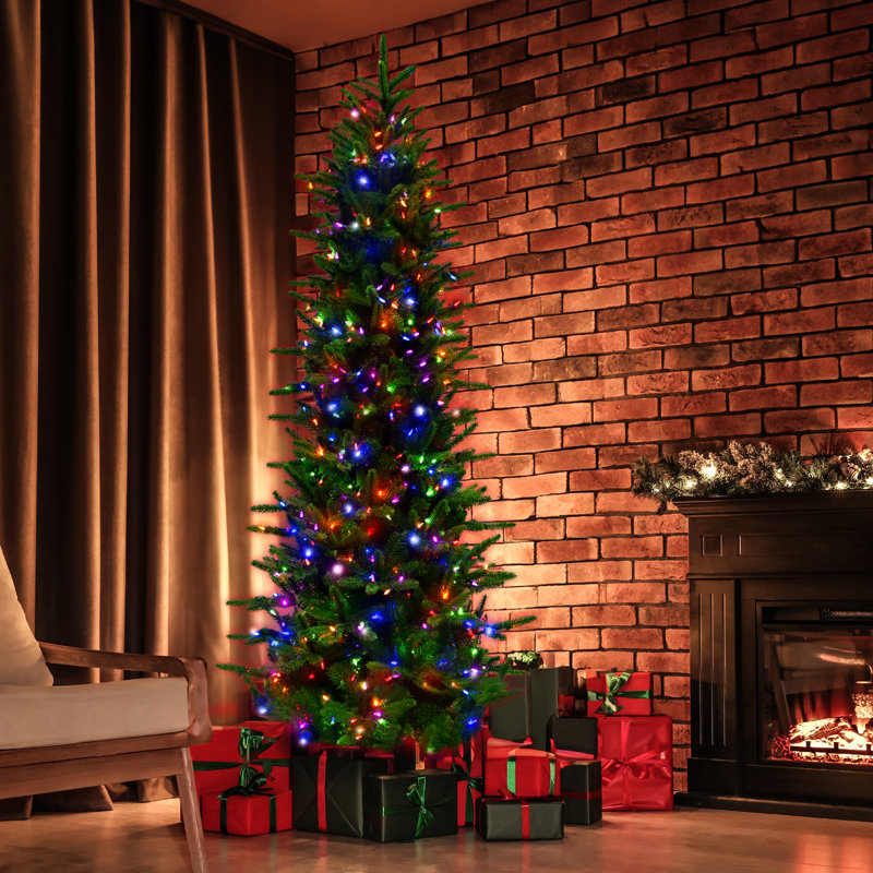 Carmel 9-Ft Slim Pine Artificial Christmas Tree with Multicolor LED Lights