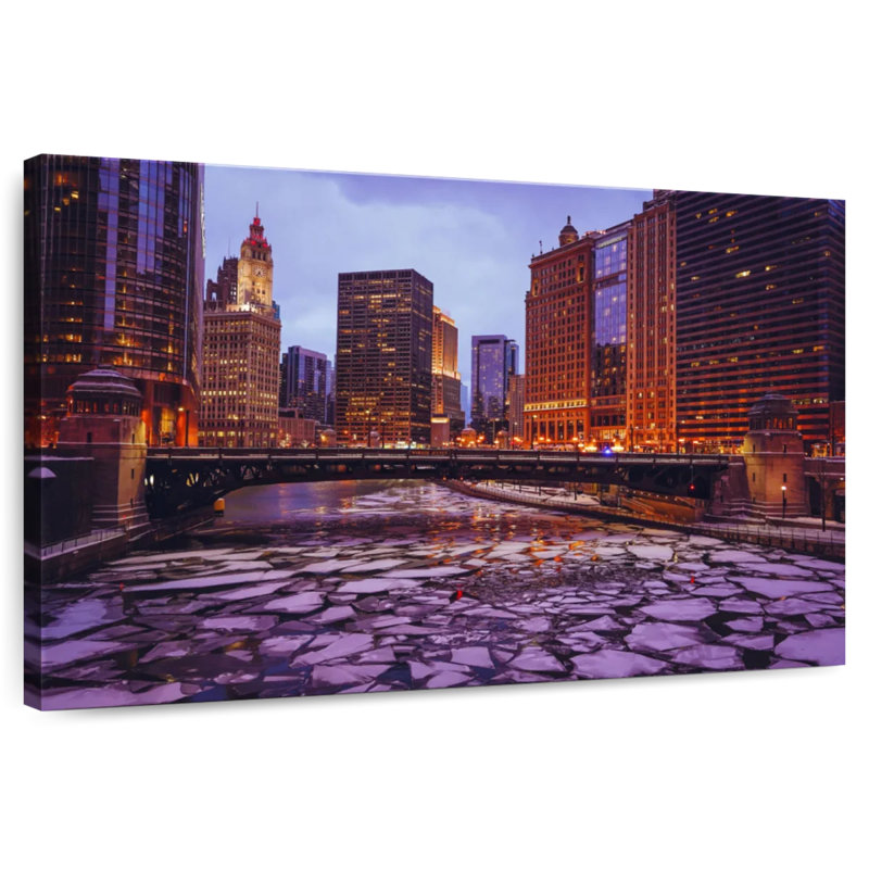 Harpa Chicago Frozen River Cityscape, 8" H x 12" W