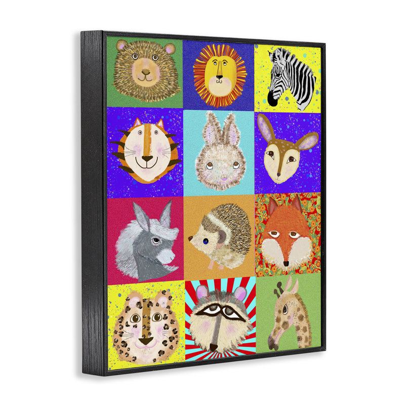 «Furry faces animaux», estampe numérique, design par Lynnda Rakos, H 14 po x l 11 po, Giclée encadrée noir minuit