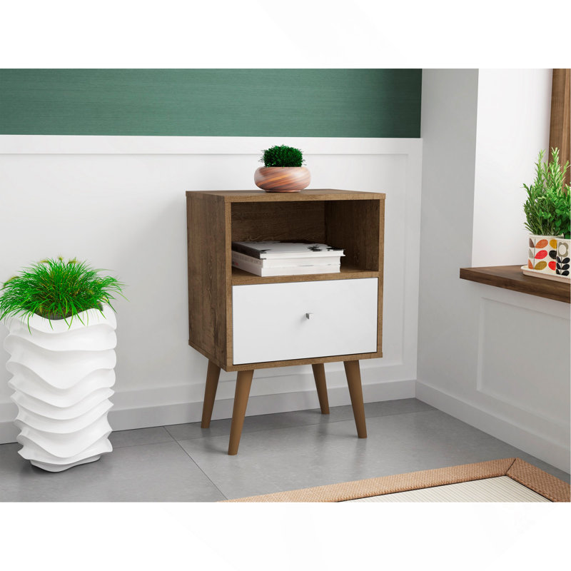 Table de chevet 18 po en brun rustique et blanc (1 tiroir)