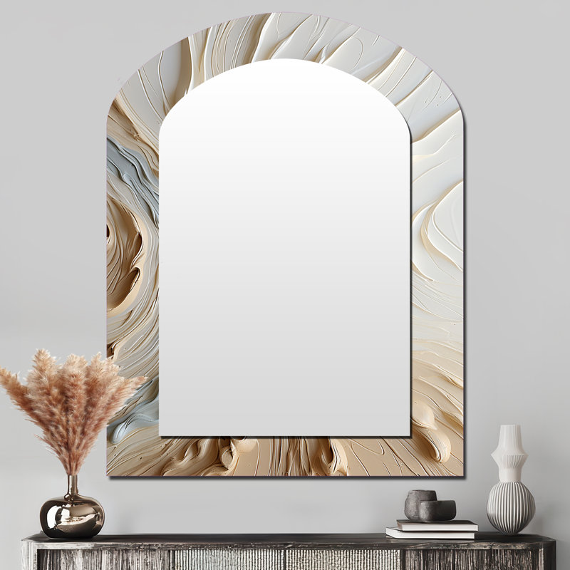 White and gold champagne flow III - Champagne Asymmetrical Decorative Mirror, Traditional Arch Wall Mirror, Printed Metal Art