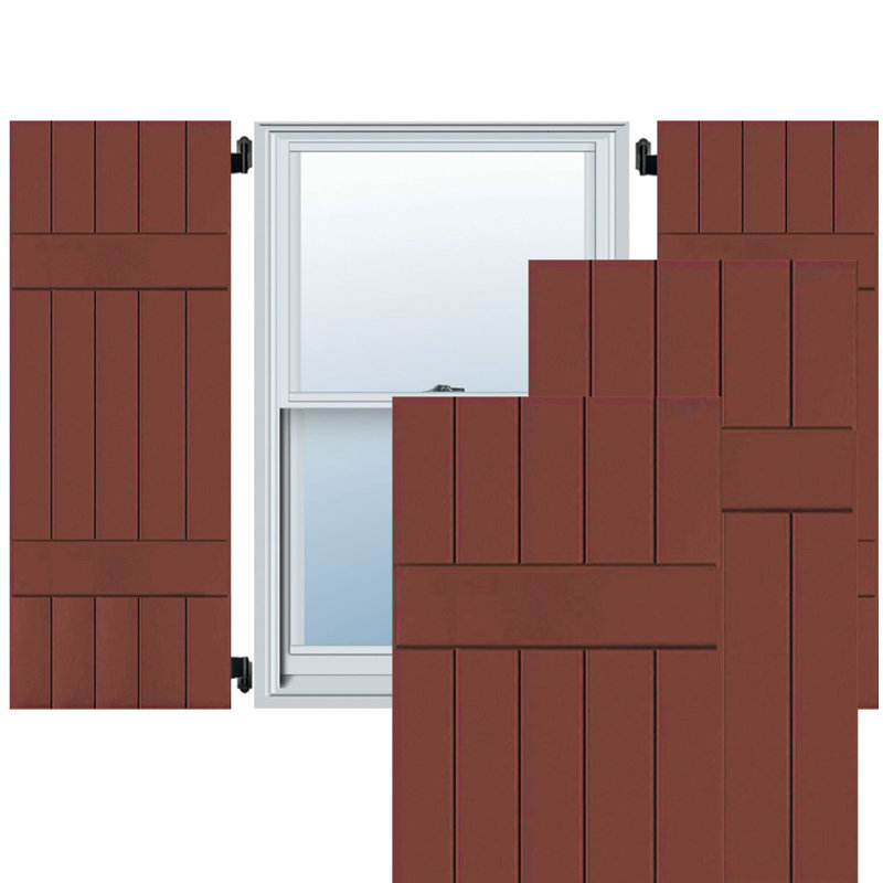 Volet d'extérieur à cinq planches (2 lattes) en bois véritable acajou Sapele (par paire), H 44 po x l 18 po x P 1,38 po