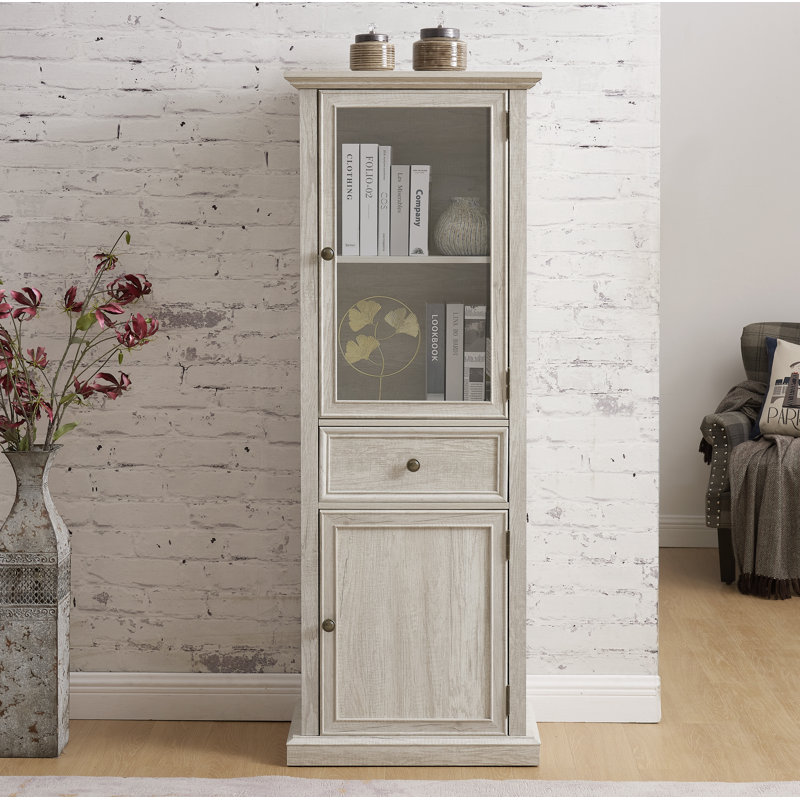 Freestanding Cabinet with Glass Door and Shelves,Cabinet with Drawer, White