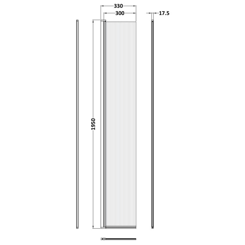 nuie 300mm Chrome Fluted Wetroom Flipper Screen