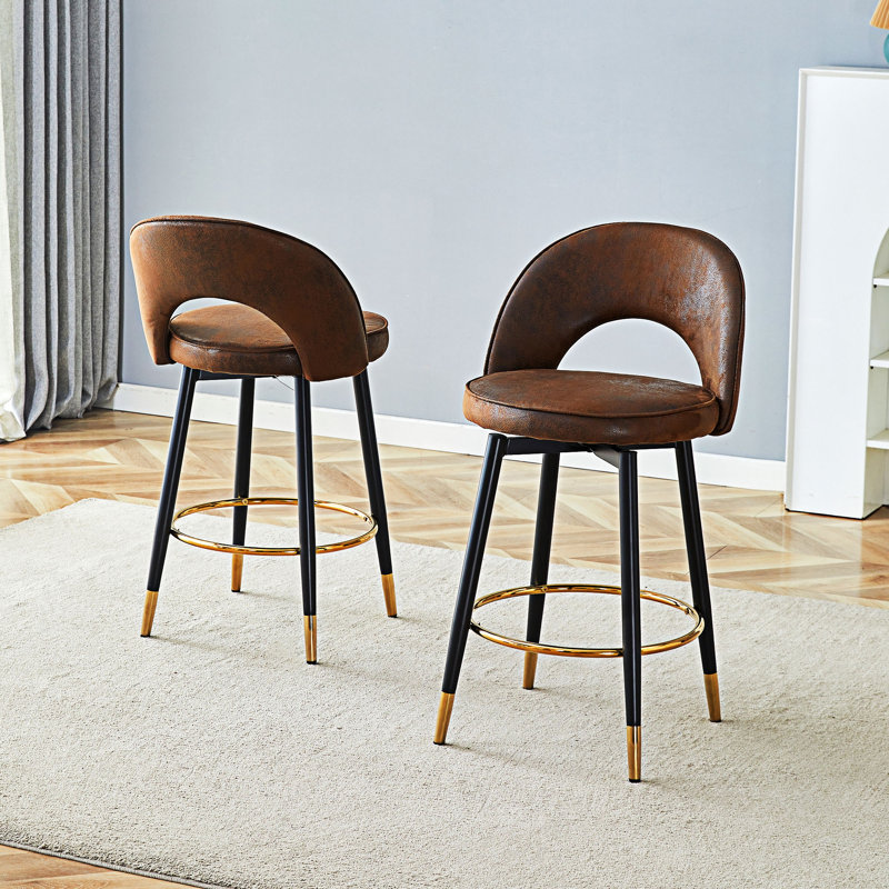 Ensemble de 2 chaises de bar rotatives 360 °, Brun