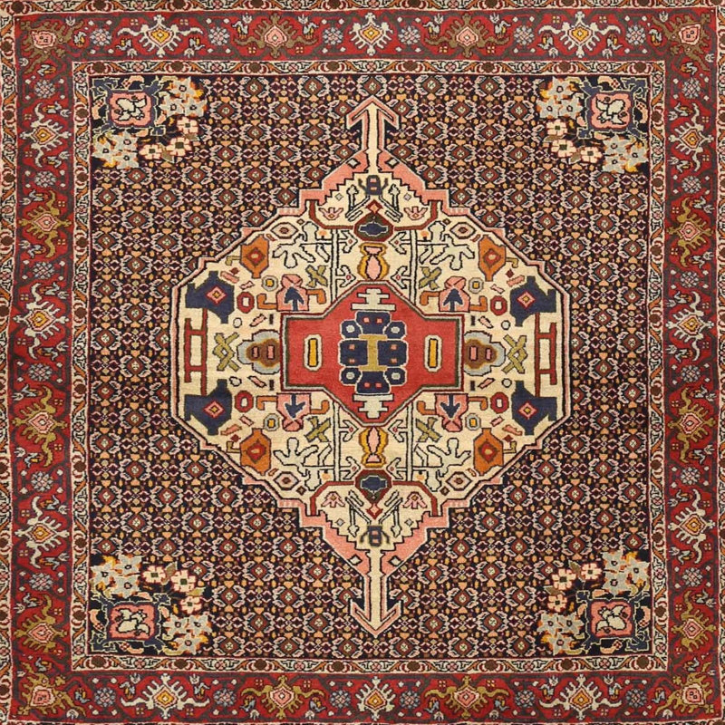 Tapis traditionnel rouge / beige, Carré 3 pi