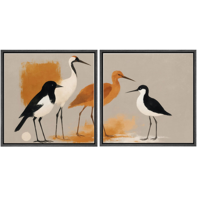Illustration d'oiseaux modernes, reproduction d'art sur toile encadrée de la chambre principale, Cadre flottant noir