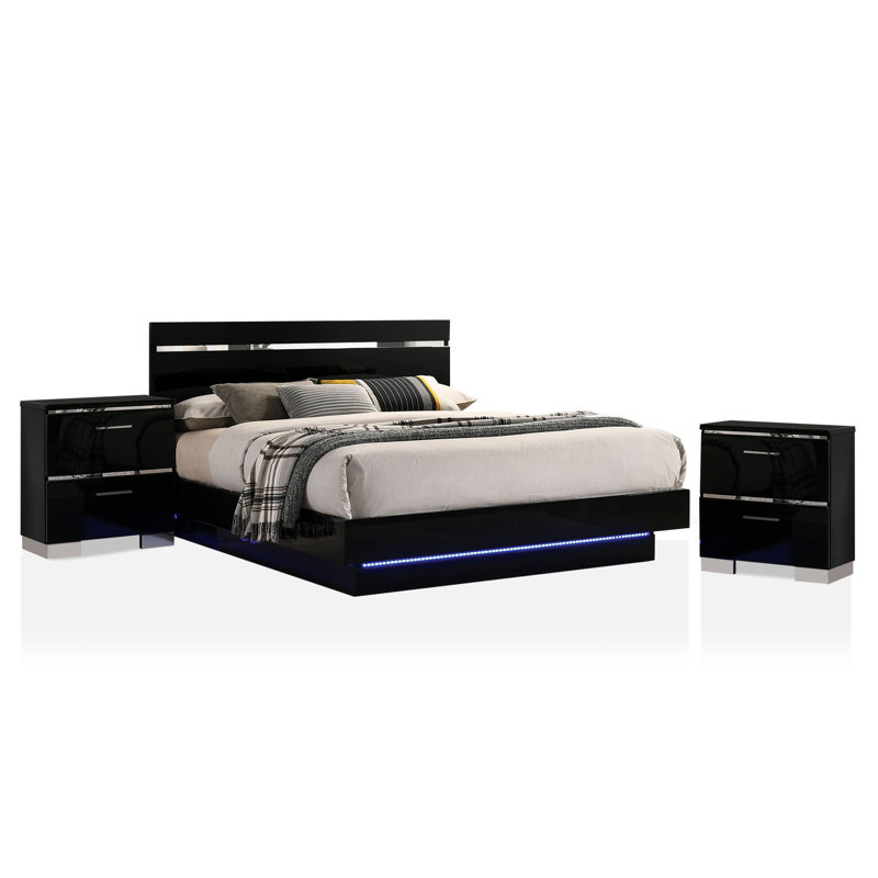 Arosh 3 Piece Bedroom Set, Queen, 3 Pcs: Bed, 2 Nightstands