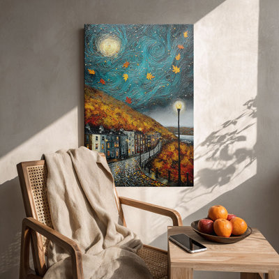 Impression sur toile de paysage urbain étoilé d'automne inspiré par Van Gogh - Urban Studio