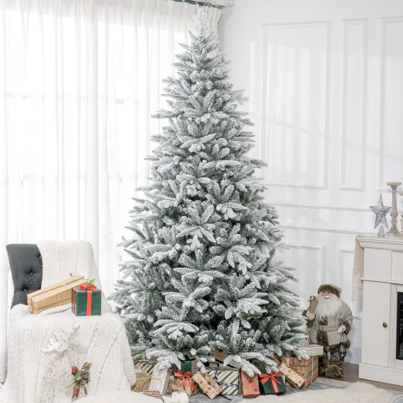 Arbre de Noël artificiel enneigé de 55,1 po de largeur, embouts de 2003, support en métal, assemblage rapide, base pliable ignifuge pour la maison de 94,5 po de hauteur, installation, bureau de soutien stable