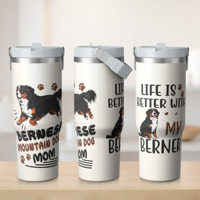 30 oz Tumbler  with Lid and handle  Stainless steel  Insulated tumblers  Cute water bottle with Flip(Dog)