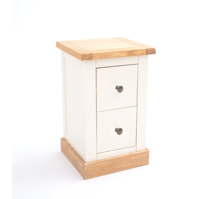 35cm W Solid + Manufactured Wood Bedside Table, Brass Knob, Waxed/Off-White