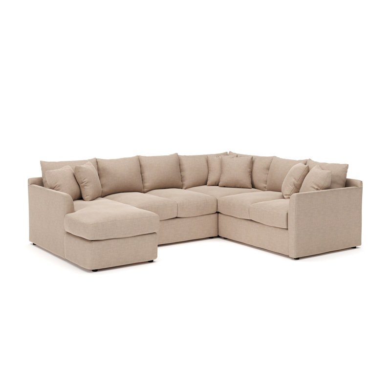 Cecelia 119" W Sinuous Springs 6-Person 3-Piece U-Shaped Sectional, Conversation Linen Basketweave, Left Hand Facing