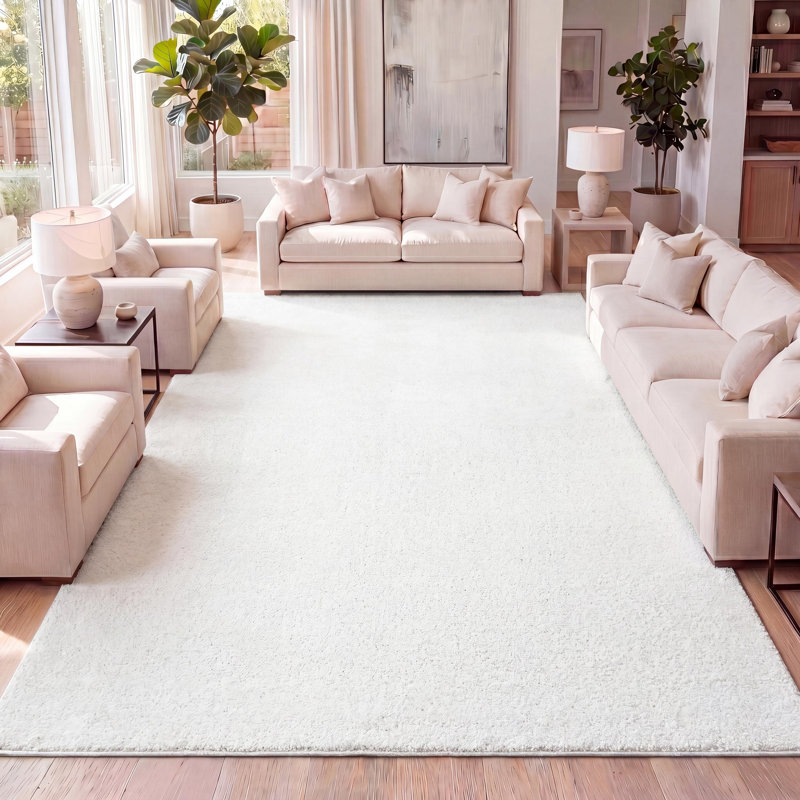 Arcie Solid Low-Pile Ivory Rug, Square 7'