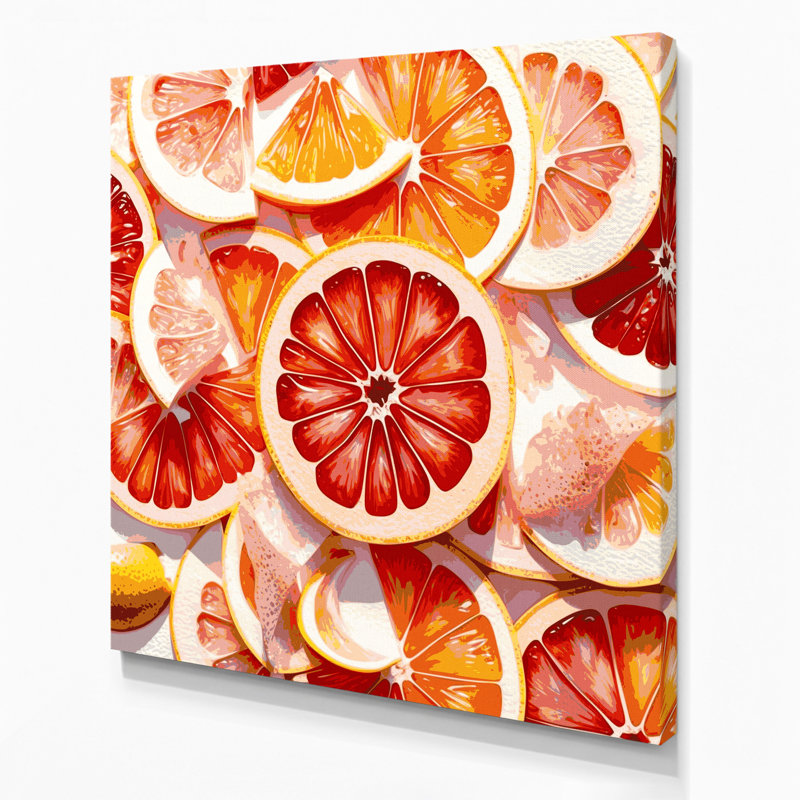 Fruit Grapefruit White Red Canvas Wall Art, 16" H x 16" W