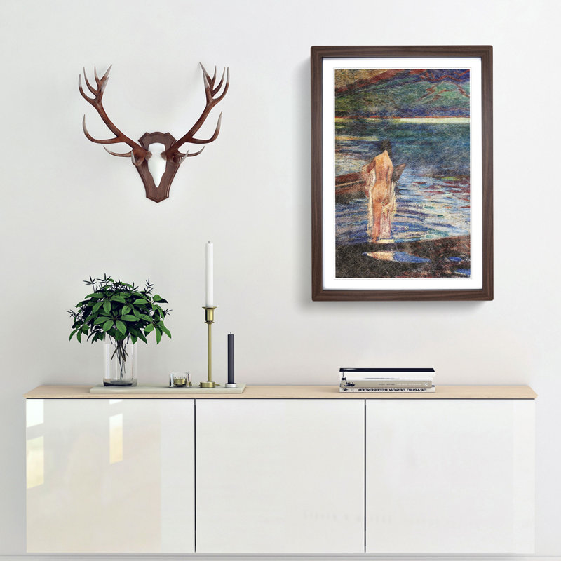 Nude by the Lake by Fujishima Takeji - Picture Frame Painting Print, Walnut Framed, 36cm H x 27cm W x 2cm D